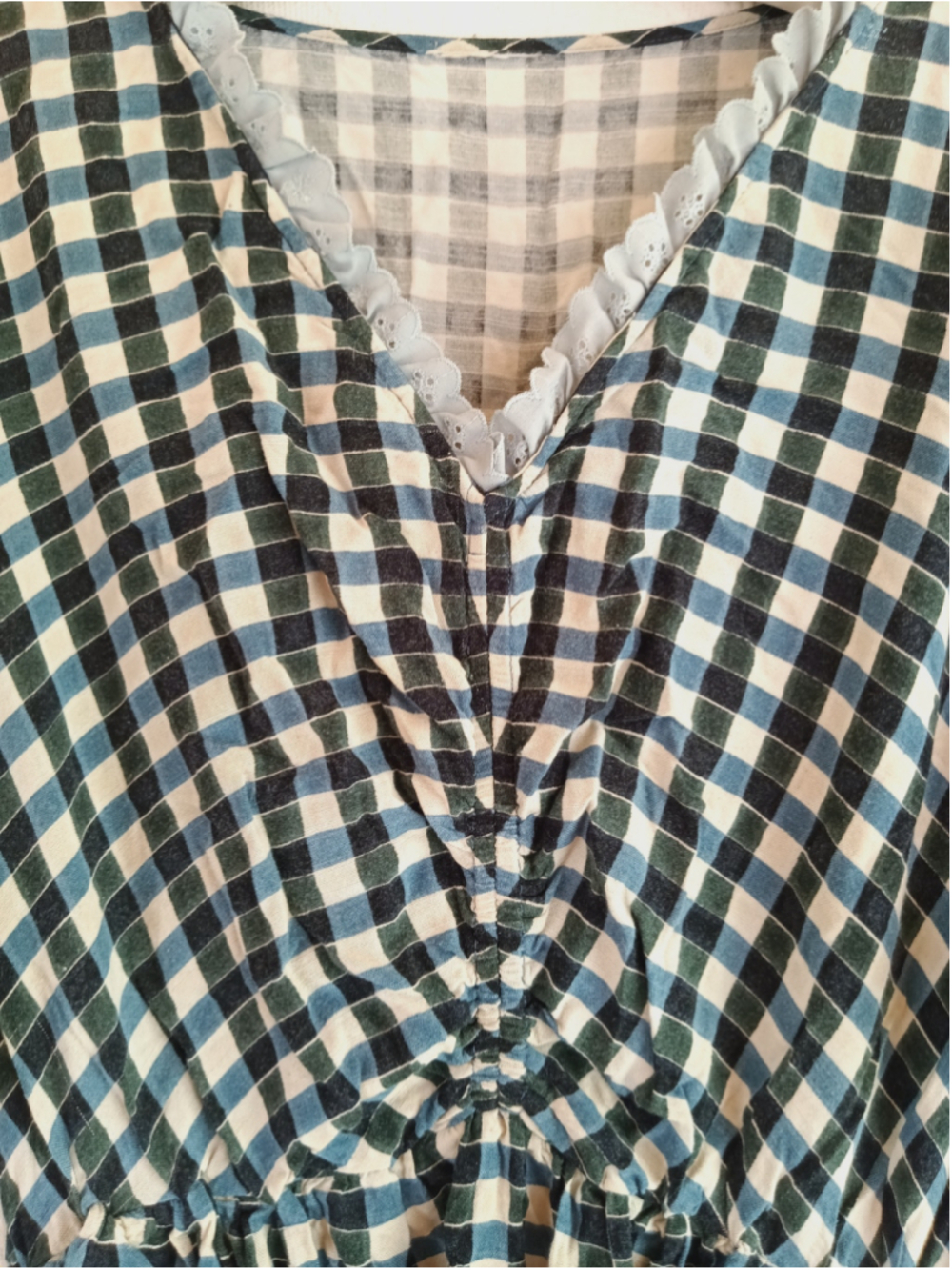 Gingham Check Dress Blue Green plaid cottagecore prairie Western ruffled tiered - Picture 3 of 12